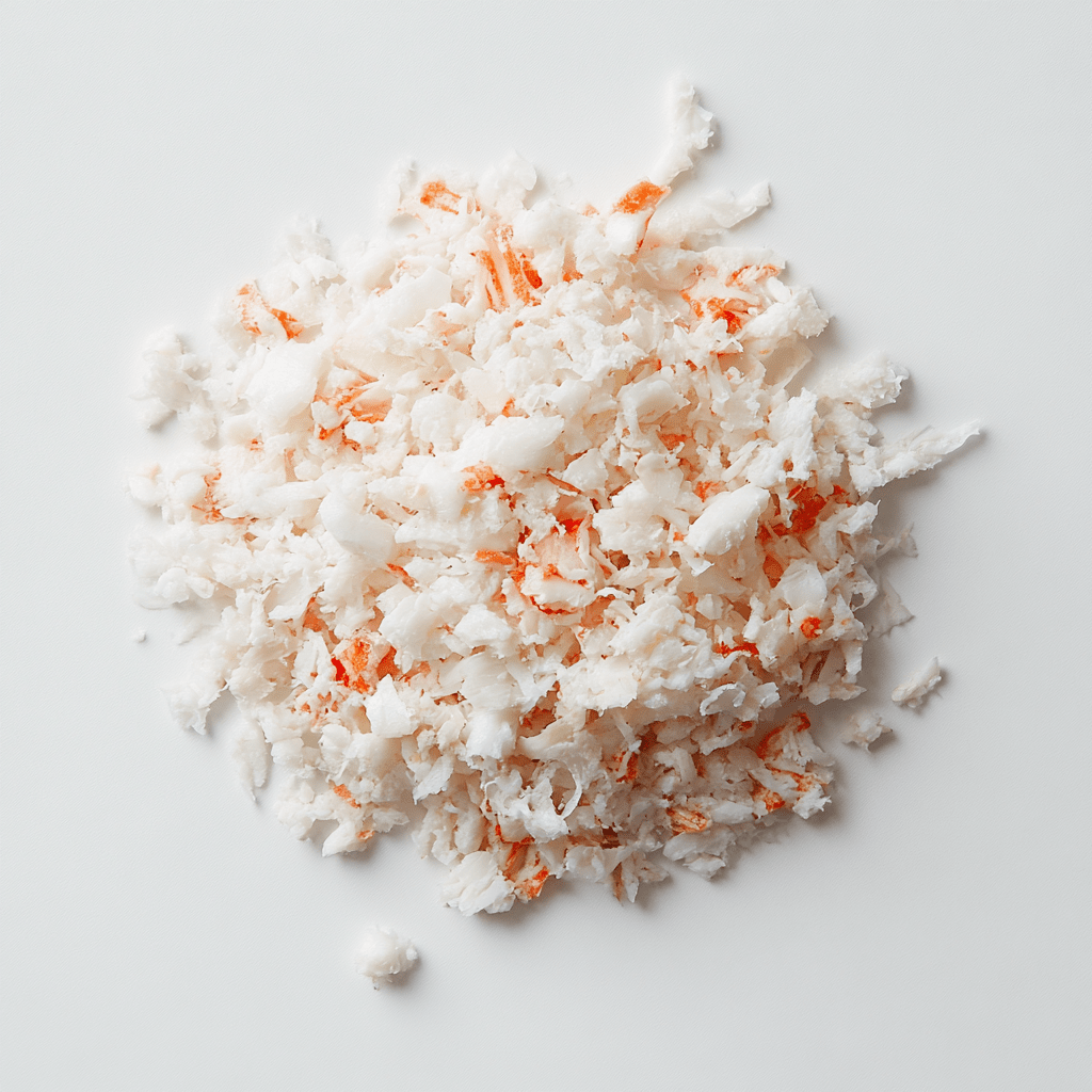 Sweet cultivated crab meat with coastal freshness